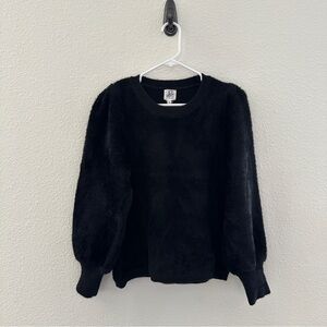 dRA Anthropologie Franco Fuzzy Black Puffy Sleeve Sweater Cozy Chic Large